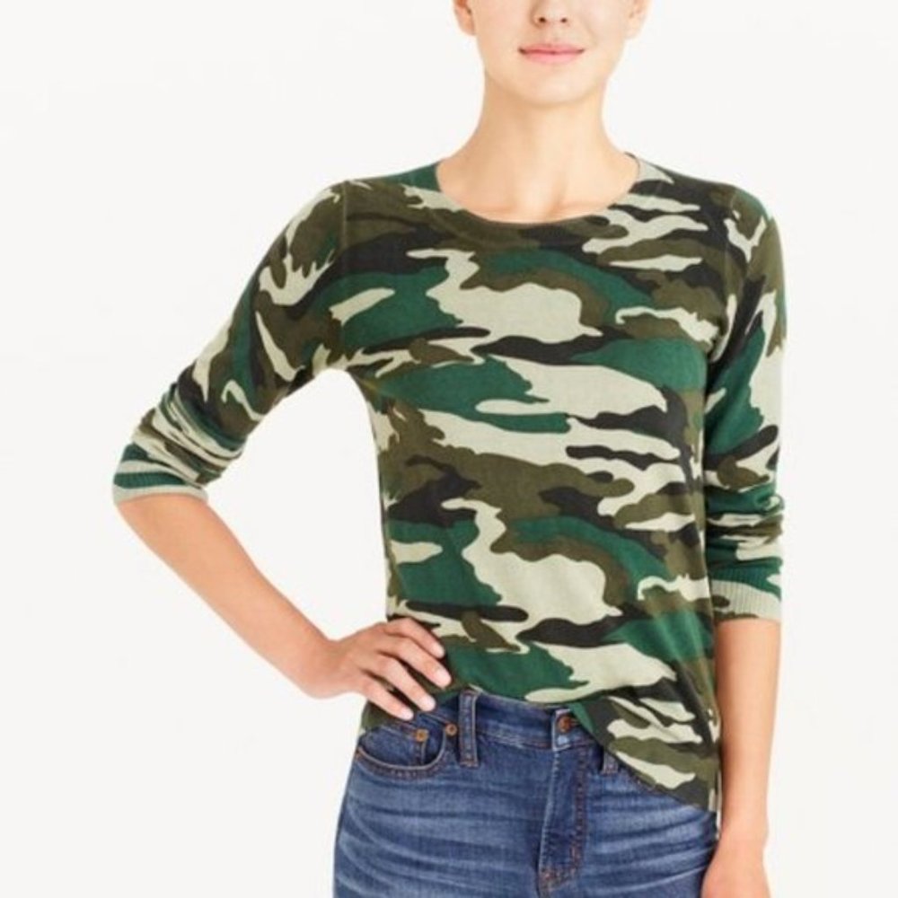 J, Crew Camo Tippi Pullover Wool Sweater